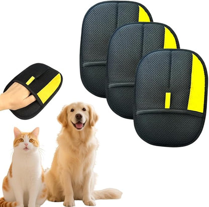 Electrostatic Pet Hair Removal Gloves: Quick Wiping - Reusable & Washable for Sofa Clothing Pet Beds Effortless Cats & Dogs Hair Remover for Busy Pet Owners (3pcs-Black)
