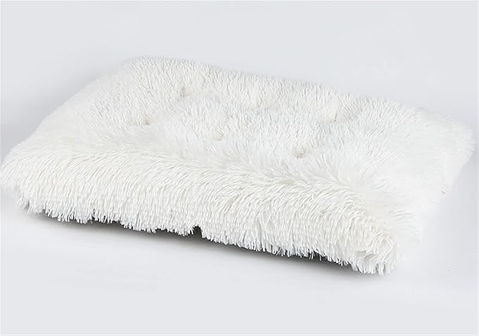 Liveinu Long Plush Calming Pet Bed Cuddler Pet Bed for Dogs and Cats Fluffy Faux Fur Dog Bed with Anti Slip Bottom Machine Washable Pet Sleep Bed Crate Mat White M