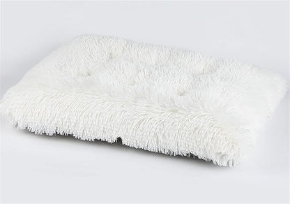 Liveinu Long Plush Calming Pet Bed Cuddler Pet Bed for Dogs and Cats Fluffy Faux Fur Dog Bed with Anti Slip Bottom Machine Washable Pet Sleep Bed Crate Mat White XL