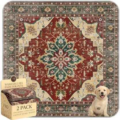 Washable Pee Pads for Dogs,Great Urine Absorbent Reusable Puppy Training Pads,Waterproof,Leak-Proof & Non-Slip Potty Pads for Whelping,Crate,Playpen,Bed.(Red Forest Floral,48"x48")