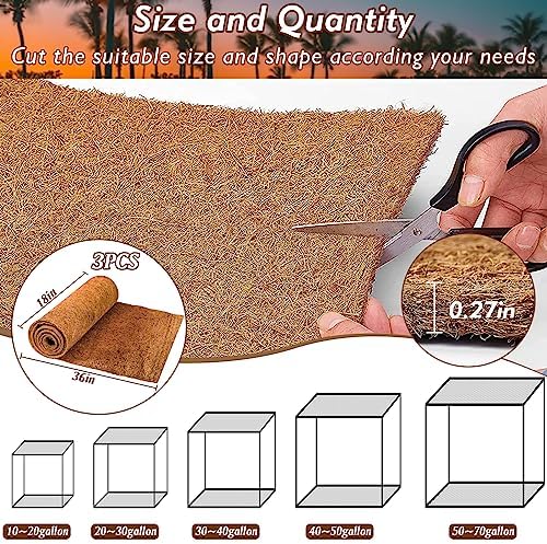 ZeeDix 3 Rolls Reptile Carpet 18x36 Inch Coconut Fiber Mat for Tank Bedding