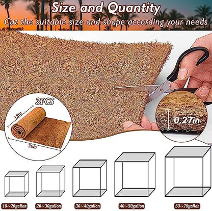 ZeeDix 3 Rolls Reptile Carpet 18x36 Inch Coconut Fiber Mat for Tank Bedding