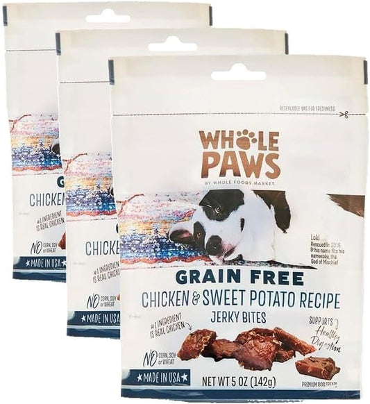 Whole Paws, Grain-Free Jerky Dog Treats, Chicken & Sweet Potato Recipe, 5 Ounce (Pack of 3)