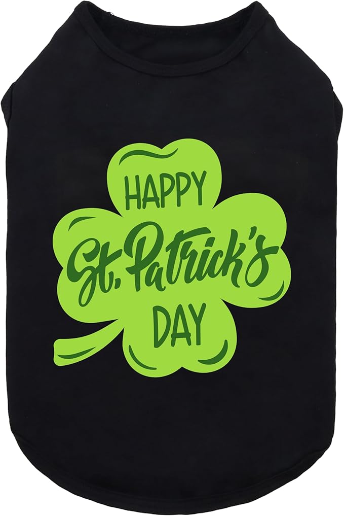 Fitwarm Happy St Patricks Day Pet Clothes, Summer Cat & Dog Outfit for Small Boys & Girls, Funny Tshirt, Lightweight Breathable Cotton, Black & Green, XL