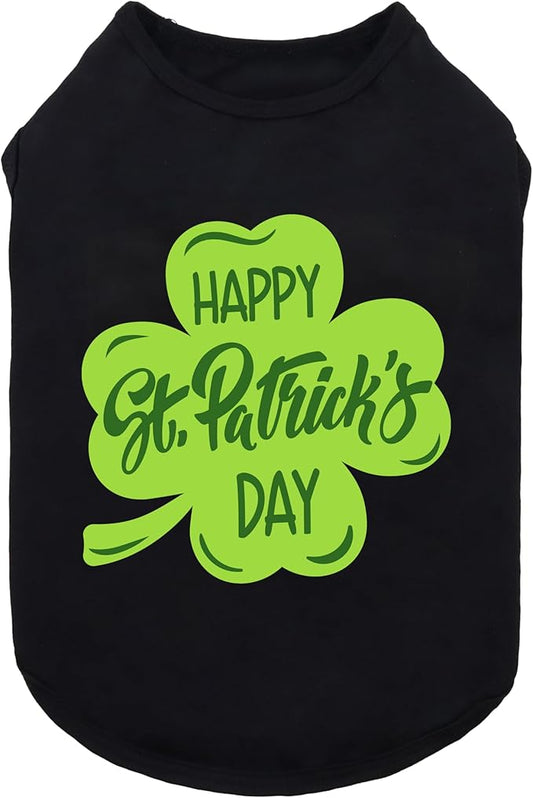 Fitwarm Happy St Patricks Day Pet Clothes, Summer Cat & Dog Outfit for Small Boys & Girls, Funny Tshirt, Lightweight Breathable Cotton, Black & Green, XL