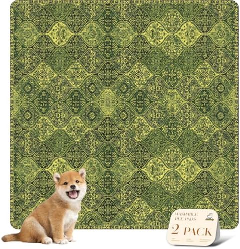 nunubaby Washable Pee Pads for Dogs, Stylish, Non-Slip and Leak-Proof Pee Pads. Reusable Potty Pads for Dogs for Crates and Floors.(Green/Multi,48" x48" )