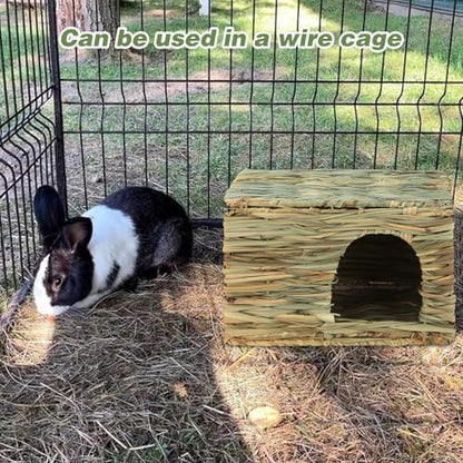 BWOGUE Large Bunny Grass House, Natural Seagrass Bed Hideaway Toy, Hay Mat