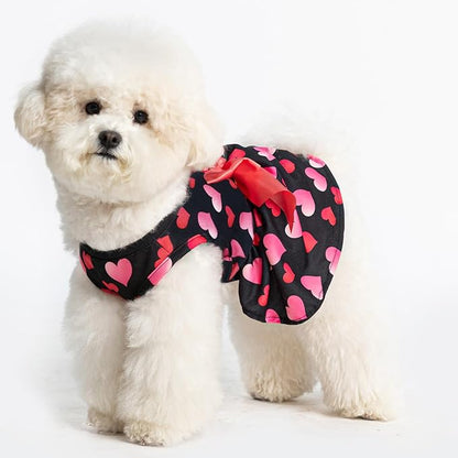 PUPTECK Print Dog Spring Dress Pet Costumes Apparel with Cute Bowtie Puppy Clothes Outfit, Heart, L