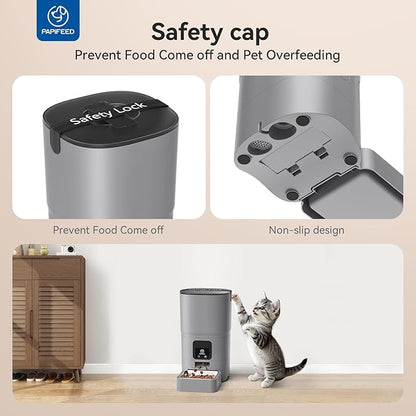 PAPIFEED Automatic Cat Feeder, 2.4G WiFi Cat Food Dispenser with App Control, 6L Timed Cat Feeders for Dry Food, Detachable for Easy Clean, Dual Power Supply, up to 10 Meals per Day, Gray