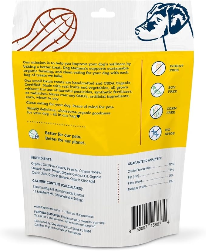 Dog Mamma's Organic Peanut Butter Banana Recipe - Certified Organic Dog Treats 6 oz
