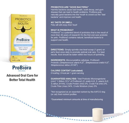 Probiora for Dogs | Dog Probiotic Supplement for Oral Care | Pet Probiotics to Reduce Bad Breath | Dog Nutritional Supplement for Dental Health | 30 Servings (Pack of 3, Jar)