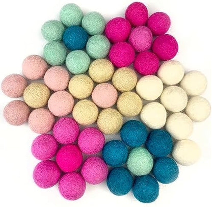Cotton Candy - 100% Handmade Wool Felt Pom Poms - (50) Pure New Zealand Wool Felt Balls - DIY Pompoms for Craft, Garland, Decor - Assorted Pastel Colors - 0.8-1.0" Size - Drawstring Muslin Bag