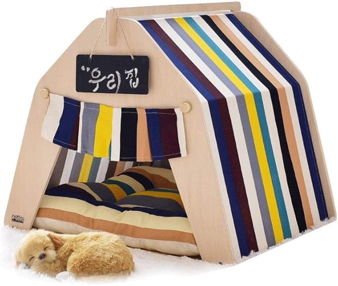 Pet beds, Pet Bed Tent Wooden Dog House Pet Bed Cat Bed Yurt Washable Kennel Cat Litter Small(64x77x60cm)