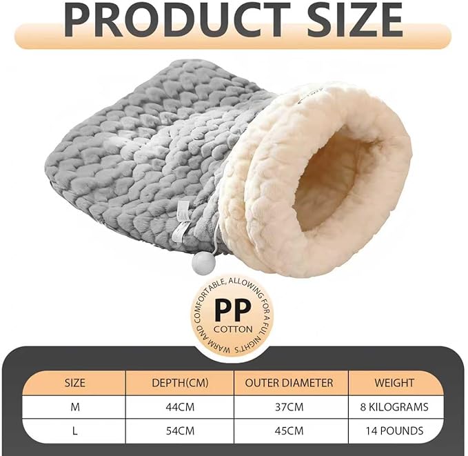 Cat Winter Sleeping Bag Soft Warm Cozy Pet Bed Sack for Indoor Cats or Small Dogs Durable Washable Sleeping Pad (Gray Ball, Large)