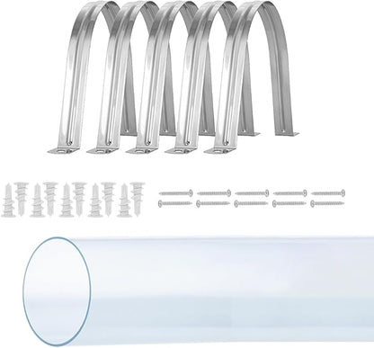 POWERTEC Clear PVC Pipe 4" x 36" Long, 1PK Plastic Tubing & 5PK Stainless Steel Pipe Straps w/Drywall Anchors & Screws Compatible w/Dust Collection Fittings, Hose for Woodworking Tools (70405)