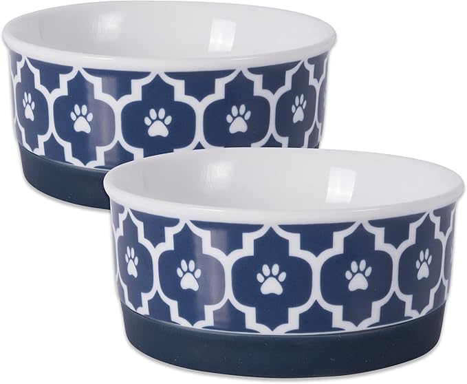 Bone Dry Lattice Collection Pet Bowl & Canister, Small Set, 4.25x2", Nautical Blue, 2 Count