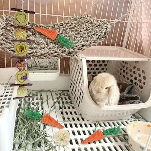 Hamiledyi Rabbit Seagrass Activity Mat Bunny Toy Hanging Rabbit Chew Toys for Teeth Bunny Enrichment Toys Seagrass Protector Mat Small Animal Toys for Chinchilla Guinea Pigs Hamsters Rats Rodent