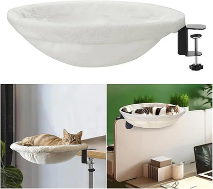 1 Piece Cat Desk Bed Comfortable and Soft Round Desktop Perch Desktop Mounted Litter Box with Pet Mat