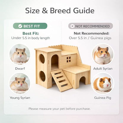 Tiny Hamster Maze Wood House Fun Slide House Double-Decker Hut for Dwarf Gerbil Mouse Mice Rat Small Animals(Only for Small Hamster)