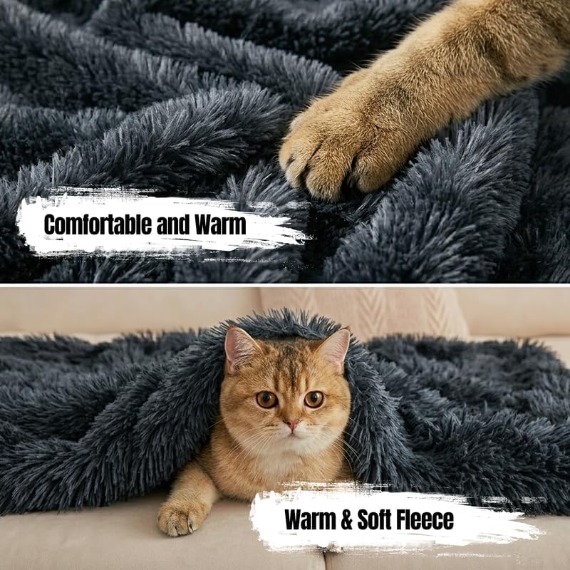 Pet Blankets Waterproof Fluffy Fleece Blanket Cat Dog Blankets Liquid Pee Proof Throw Blanket Reversible Furniture Protector Cover Washable for Couches Beds Sofa 57"x40" Grey