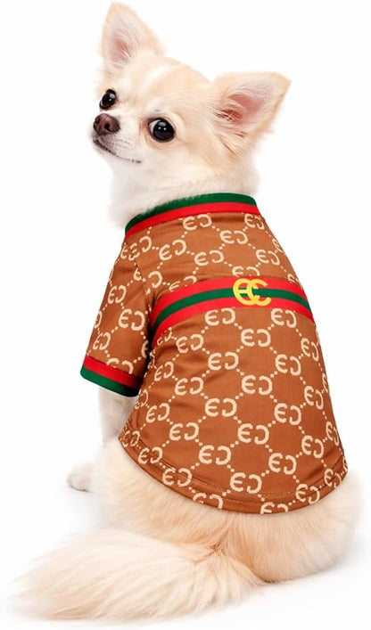 Luxury Designer Dog T Shirt – Trendy Puppy Clothes for Small Dogs, Fashion Pet Tee for French Bulldogs & Chihuahuas, Everything Chic Dog Apparel (GucchewiTee, Small)
