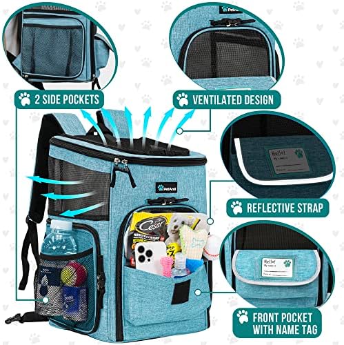 PetAmi Dog Backpack Carrier, Airline Approved 4-Way Entry Cat Bag, Teal