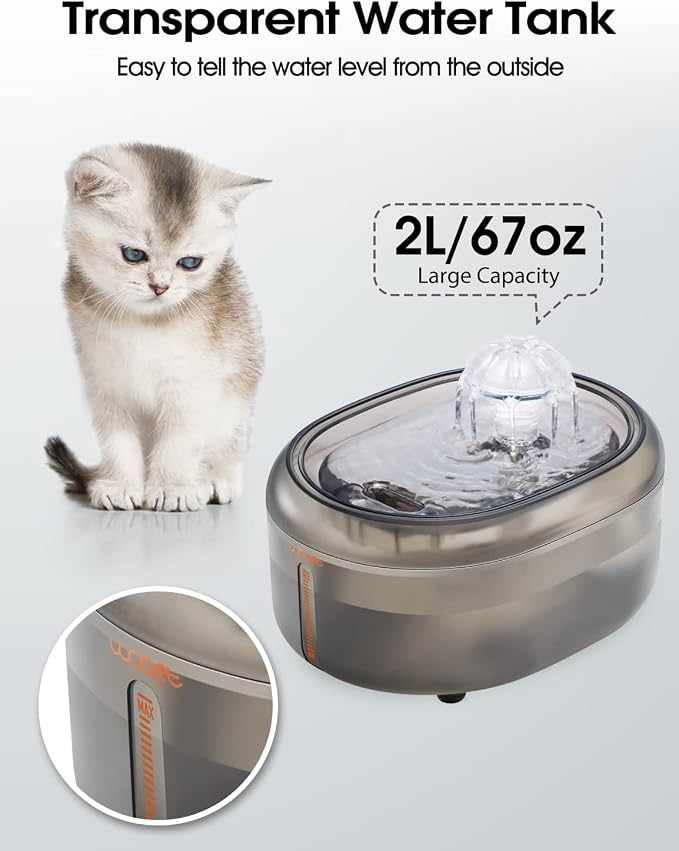 WOPET Cat Water Fountain, 2L Cat Fountain for Drinking- Pet Water Fountain Inside -Automatic Pet Water Dispenser for Cats & Small Dogs, Ultra Quiet Pump, BPA-Free, Visible Water Level