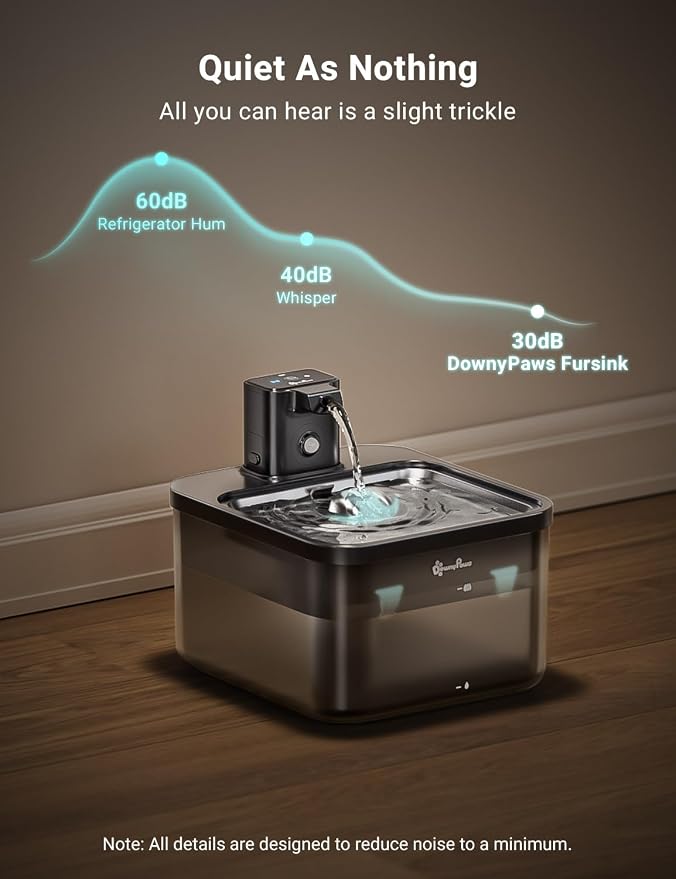DownyPaws Cat Water Fountain Cordless, Pet Fountain, Black Pro, 6 Filters | Wireless Cat Drinking Water Fountains for Cats Indoor, Fursink , Battery Operated, Motion Sensor, Ultra Quiet Pump, BPA-Free