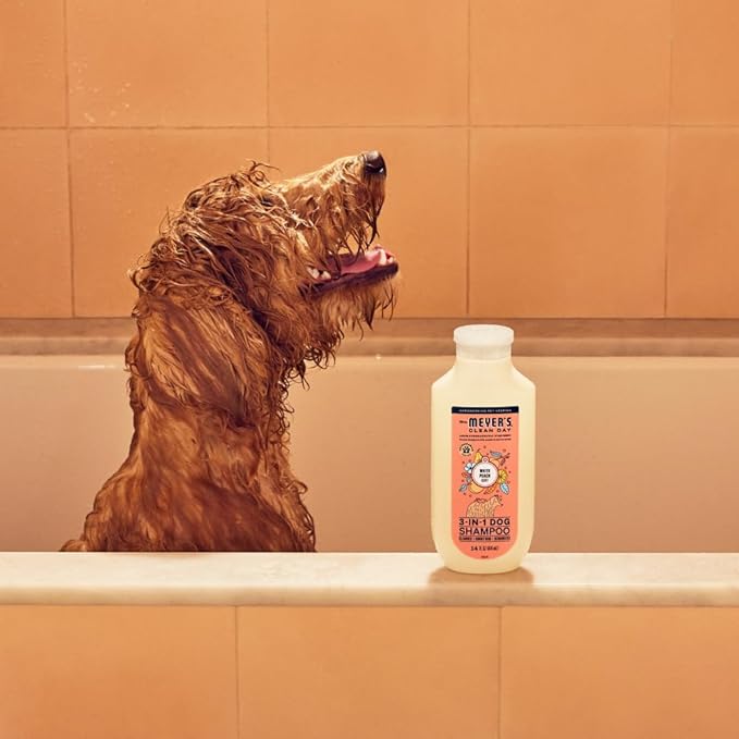 Mrs. Meyer's Clean Day Dog Care Kit, Includes 3in1 Dog Shampoo - White Peach, Dog Deodorizing Spritz - White Peach and Pet Stain & Odor Fighter - Coconut Leaf