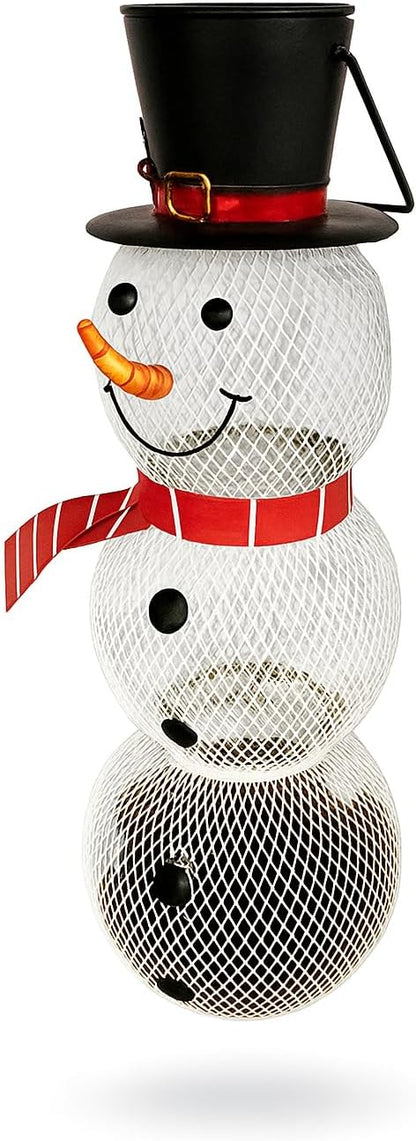 Backyard Expressions Metal Snowman Bird Feeder with Solar Light – Hanging Mesh Bird Feeder for Outside, Winter Garden Décor, Rust-Resistant Christmas Bird Feeder for Cardinals, Finches & Songbirds