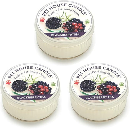 Pet House Mini Candles for Pet Odor Made with Natural Soy Wax, Plant Based, Dog and Cat Friendly Scented, BlackBerry Tea Pack of 3