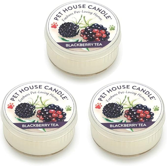 Pet House Mini Candles for Pet Odor Made with Natural Soy Wax, Plant Based, Dog and Cat Friendly Scented, BlackBerry Tea Pack of 3