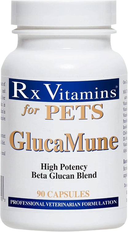 Rx Vitamins GlucaMune - Dog & Cat Immune Support Supplement with Beta Glucan - Daily Vitamins for Indoor Cats - Aid in Feline & Canine Wound Care, Gut Health - 90ct
