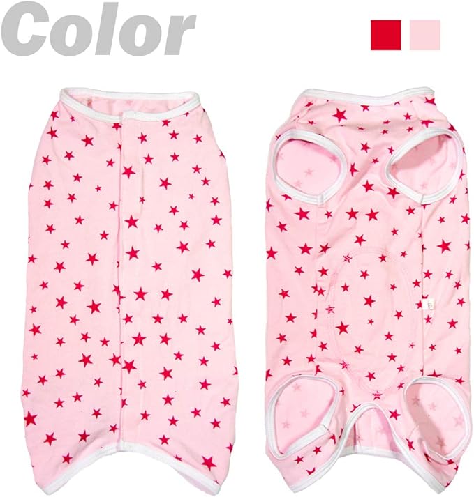 Dog’s Recovery Suit Post Surgery Shirt for Puppy, Wound Protective Clothes for Little Animals(Pink Stars-XL)