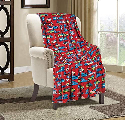 Valerian Luxury Velvet Super Soft Light Weight Blanket Prints Fleece Throw - All Year Round Home Decor, Fuzzy Warm and Cozy Throws, Couch and Gift, 50 x 60inch, Red Cars