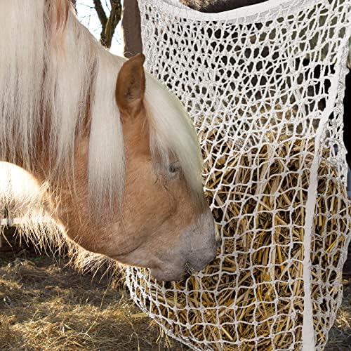 Fabbay 2 Pcs Slow Feed Hay Net for Horses, 63 x 40 Inch Hay Bag, White