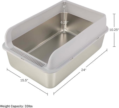Stainless Steel Cat Litter Box with Lid - Large Litter Box with High Sides and Scoop Included - Easy to Clean, Leak-Proof, Anti-Odor Litterbox for Medium to Large Sized Cats - Pet Supplies by PETMAKER
