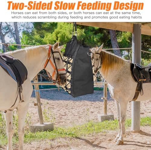 Dual Purpose Feed Horse Hay Bags, 2 Pack Large Black Oxford Fabric