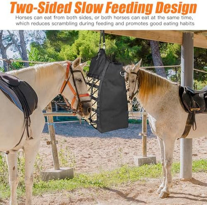 Dual Purpose Feed Horse Hay Bags, 2 Pack Large Black Oxford Fabric