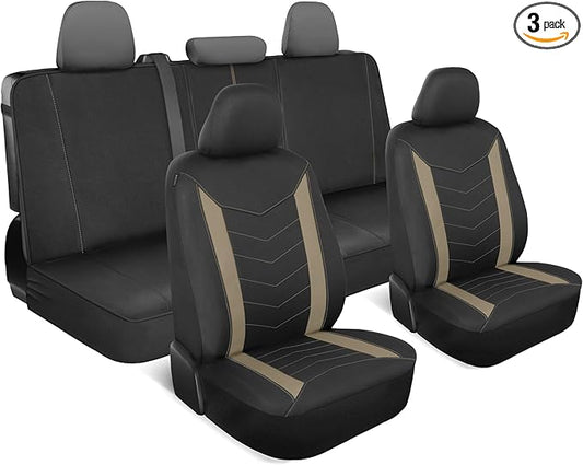 Motor Trend Neoprene Waterproof Seat Covers for Cars, Trucks, & SUV – Black & Beige Automotive Interior Protectors - Rear Split Bench Protector for Kids Dogs & Pets – Forros para Asientos de Carro
