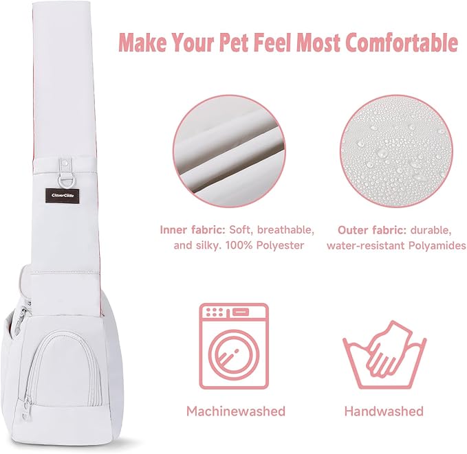 Dog Carrier Sling, Cat Sling Carrier, Adjustable Soft Padded Shoulder Strap with Storage Pocket, Small Dog and Cats Sling Carriers up to 10 lbs, Hands-Free Pet Carrier for Travel Hiking Walking Grey