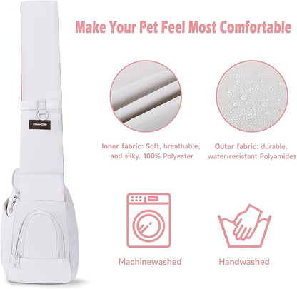 Dog Carrier Sling, Cat Sling Carrier, Adjustable Soft Padded Shoulder Strap with Storage Pocket, Small Dog and Cats Sling Carriers up to 10 lbs, Hands-Free Pet Carrier for Travel Hiking Walking Grey