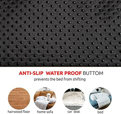 HACHIKITTY Calming Pet Sofa Bed Mat, Washable Fluffy Couch Cover for Dogs and Cats, Anti-Slip Bottom (40"x 38"x 6", Gray)