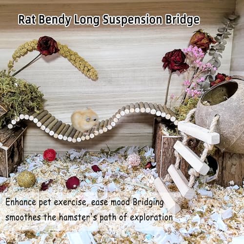 Rat Bendy Long Suspension Bridges 15.7 x 3.9 Inch Gerbil Wooden Ramp Hamster Cage Climbing Ladder Natural Wood Chews Toys for Rodents Mouse Dwarf Hamster