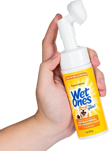 Wet Ones for Pets Antibacterial Dog Paw Cleaner with Built-in Scrubber Brush, Tropical Splash Scent - Foaming Cleanser for Dog Paws - Paw Washer & Grooming Care, 5 Ounce