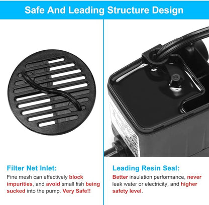 DaToo 160GPH 10W Submersible Water Pump Fountain Pump Ultra Quiet For Aquariums Fish Tank Pond Fountain Statuary Water Feature Hydroponics