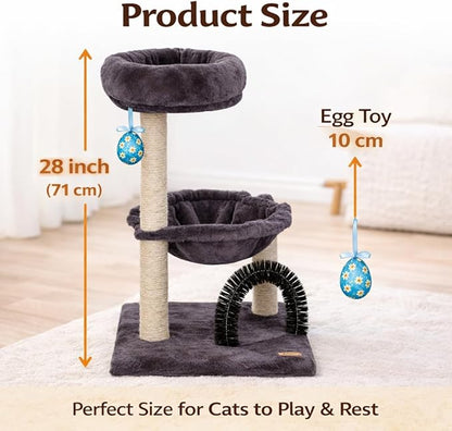 Simple Deluxe 27.8" Small Cat Tree with Easter Eggs,Multi-Level Cute Cat Tree with Scratching Post| Plush Hammock| Perch| Random 3 Pcs Easter Eggs| Groomer Brush for Kittens Play & Rest
