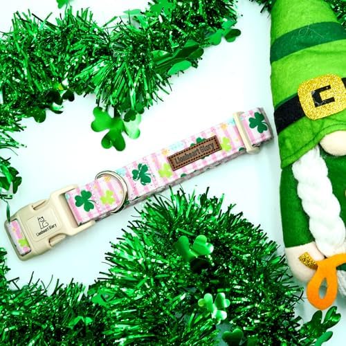 Lionheart glory St. Patrick's Dog Collar-Lucky Clover Shamrock Pink Spring Trefoil Dog Collar for Large Dogs Adjustable Heavy-Duty Dogs Collars Pet Gift Female