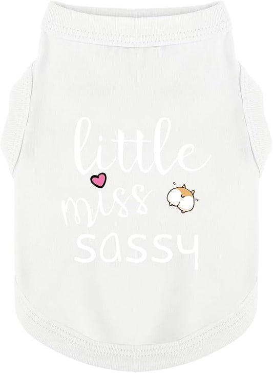 Paiaite Dog Clothes Fashionable Sleeveless Pet Vest: 'Little Miss Sassy' Printed Cotton Dog Shirt, Ideal for Small, Medium, and Large Breeds, Ensuring Comfort and Breathability White 3XL