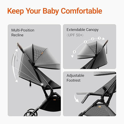MAMAZING Ultra Air Lightweight Baby Travel Stroller with Carbon Fiber Frame, Compact & Airplane-Friendly, One-Handed Fold, 11.6 lbs, Perfect for Toddlers, Grey